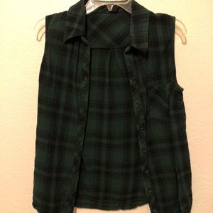 Green Plaid Flannel Vest